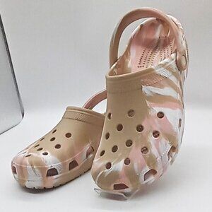 Crocs Classic Marble Clogs Women's Sz 11 Men's Sz 9 Camo Khaki & Pink Rose Shoe